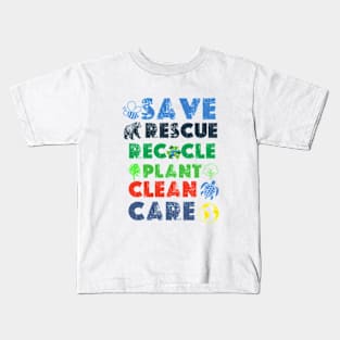 Save Bees Rescue Animals Recycle Plastict Earth Day 2024 Kids T-Shirt